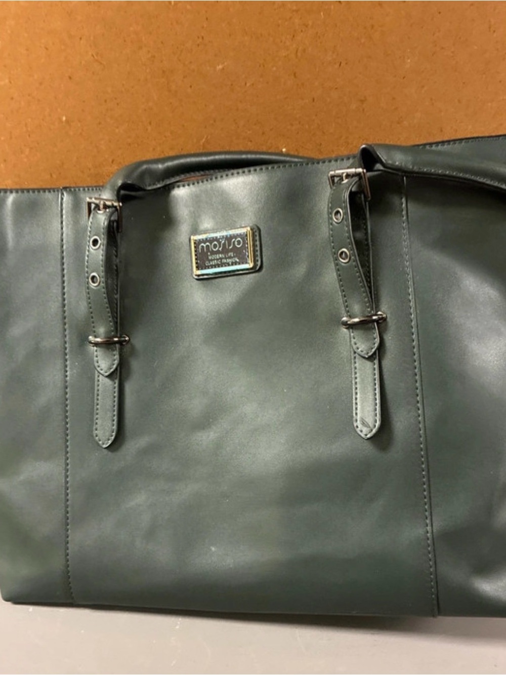 Mossio Green Leather Laptop Tote Bag